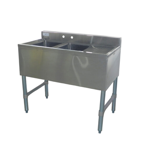 Fregadero de bar 18.5x26x30H pulg. 2 pocetas 10x14x10 pulg con escurridera derecha. Black Line MODERNCHEF Mod. MG-BAR2B36-R