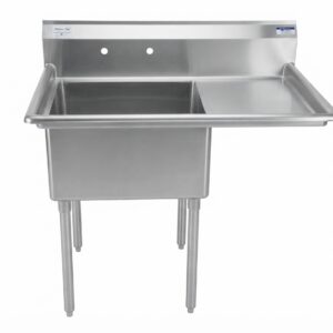 Fregadero 1 poceta 24x24x12" escurridera derecha acero inoxidable- ModernChef - Mod. MG1C242412-18R-318
