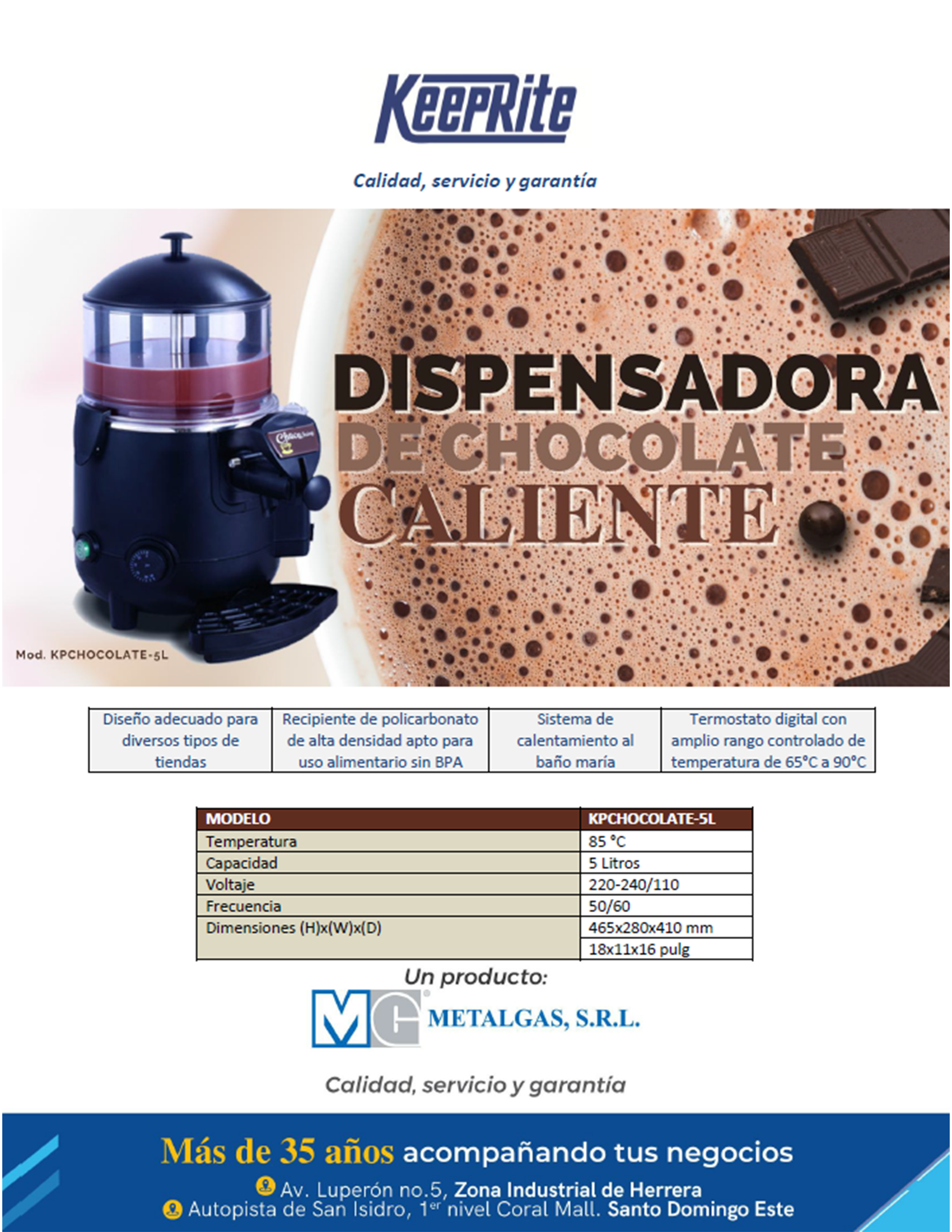 Máquina dispensadora de chocolate