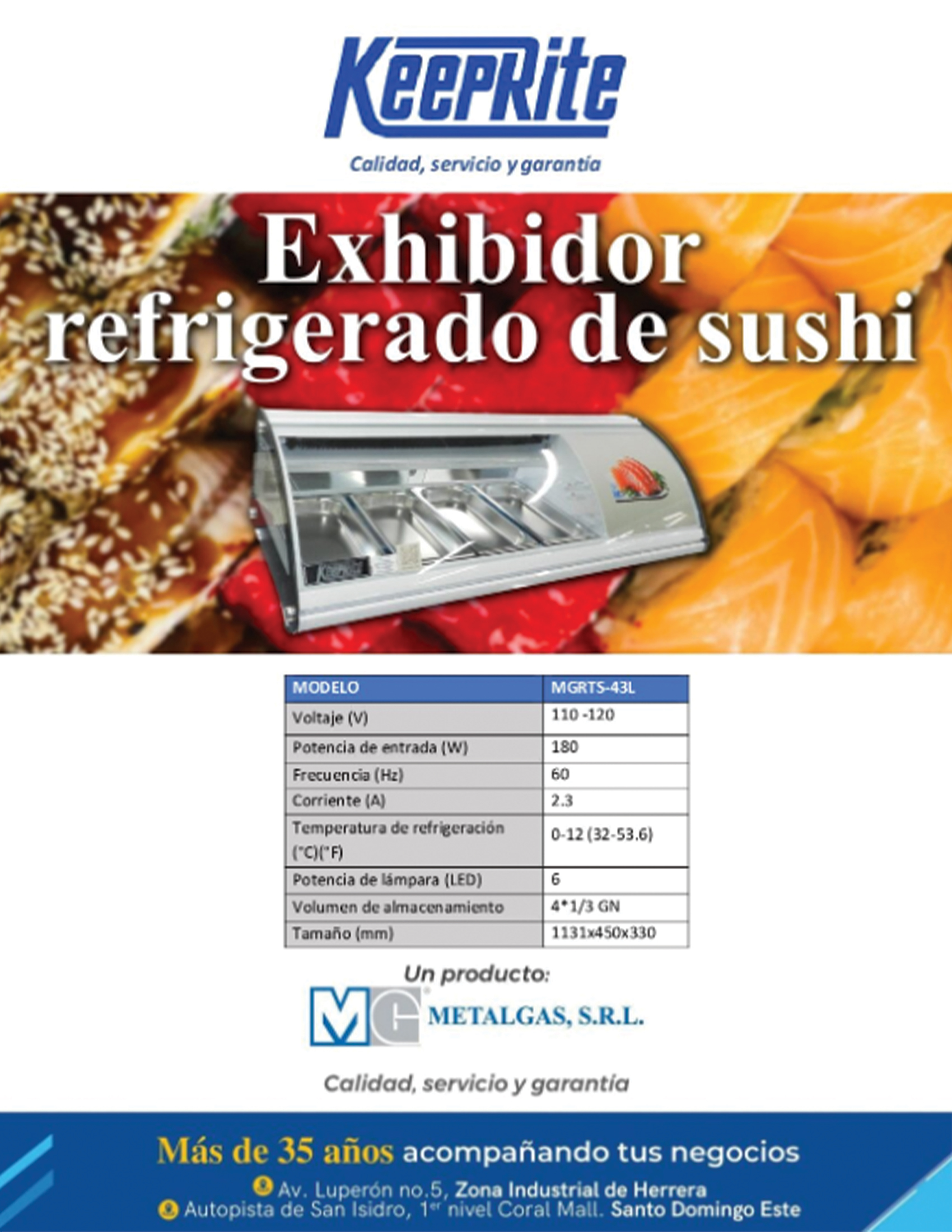 Brochure Exhibidor refrigerado sushi Mod. MGRTS-43L